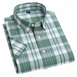 men's Summer Casual Short Sleeve Plaid Linen Cott Shirt Classic Fit Butt-down Collar Comfortable Soft Striped Checked Shirts P3y7#