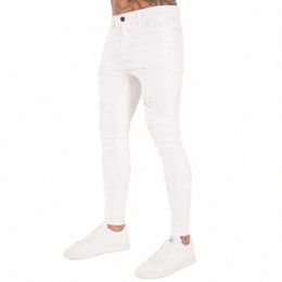 fi White Skinny Ripped Jeans Men Elastic Stretch Slim Denim Pants Streetwear motorcycle Hip Hop Jean Jogging Denim Trousers K1cU#