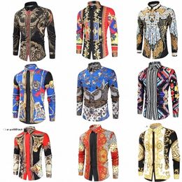 new Luxury Royal Shirt Men Casual Slim Fit Lg Sleeve Men Paisley Print Shirt Camisa Social Prom Party Shirt Cool Popular Tops i0Ub#