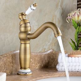 Bathroom Sink Faucets Basin Antique Brass Finished Faucet Mixer Taps Deck Mounted Luxury Appearance With Porcelain AF1080