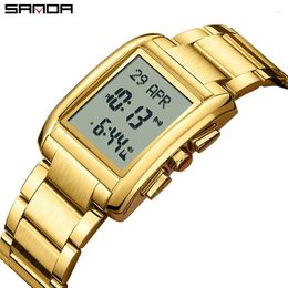 Wristwatches SANDA 6169 6170 Men Electronic Watches Round Square Fashion Luminous Stainless Steel Strap Arabic Tidal Worship Male Wrist