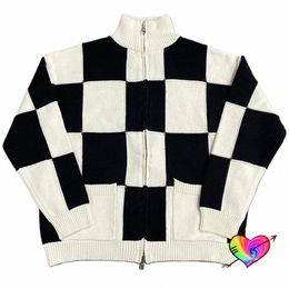 black White Cole Buxt Chequered Jacket Men Women Knitted Cole Buxt Track Jackets Slightly Oversize Pockets CB Zip Coats W7uH#