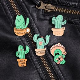 Brooches Cute Cartoon Green Plant Potted Cactus Brooch Singing And Dancing Don't Touch Me Personalised Creative Badge Clothing Accessorie