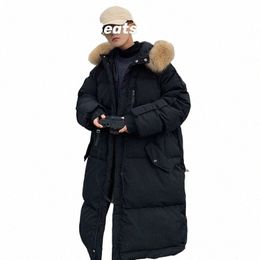 gmiixder Winter Thickened Padded Jacket Men's Medium-length Coat Hg Kg Style Loose Large Fur Collar Cott Coat Trend Parkas w4sT#