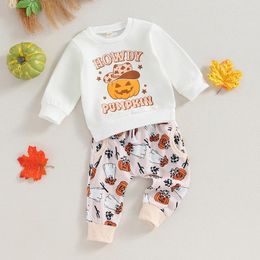 Clothing Sets Toddler Baby Girl Halloween Outfit Pumpkin Long Sleeve Sweatshirt Tops Pants Headband Set Infant Fall Winter Clothes