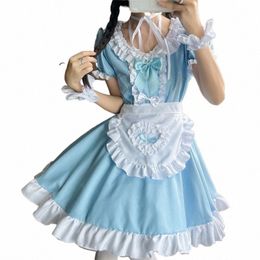 japanese Sky Blue Anime Soft Sister Outfit Sweet Kawaii Lolita Costume Cosplay Restaurant Maid Dr Bunny Uniform Women Suit a2iz#