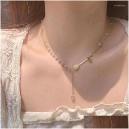 Other Pendants Panjbj 925 Sterling Sier Tip Pearl Tassel Necklace For Women Girl Concise Temperament Jewellery Birthday Gift Drop Delive Ot0Cx