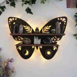 Racks Butterfly Shelf Wall Decor Wooden Luna Moth Shelf For Crystal, Stones & Essential Oils WallMounted Shelf Gothic Home Wall Decor