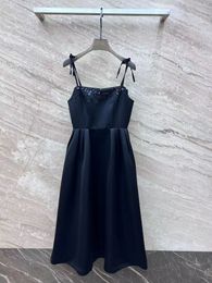 2024 Spring Black Spaghetti Strap Sequins Beading Women Dress Designer High End Womens Runway Dress Vestidos de Festa 3281
