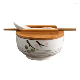 Bowls Japanese Rice Noodle Bowl With Lid Spoon Chopsticks Kitchen Tableware Ceramic Salad Soup Container