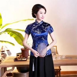 Women's Blouses Women Cheongsam Shirt Chinese Style Plum Print Summer Autumn Top Exquisite Buckles Stand Collar Lady