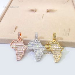 Fashion Hot Selling Map Iced Out Baguette Moissanite Stone Jewellery Gold Plated Pendant For Men