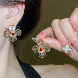 Stud Earrings 1 Pair Of Mediaeval Crystal Flower Studded Rhinestone For Women's Fashionable High-End Party