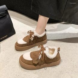 Casual Shoes 2024 Autumn Winter Women Warm Short Plush Comfortable Lace-up Women's Sneakers Fashion Flat With Female