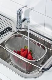 Retractable Drain Basket Rubber Grip Handles Stainless Steel Oval Colander Sink Vegetables Draining Rack Drain washing basket T2004524761