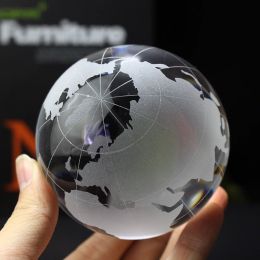 Sculptures Glass Globe Ball Feng Shui Crystal World Map Sphere Global Home Decoration Accessories Crystal Craft Gift