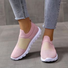 Casual Shoes Women's Knitted Soft Sole Breathable Mesh Sports Solid Color Sock Footwear In Large Sizes