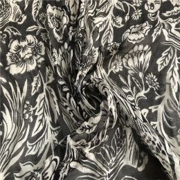 Fabric 1 Metre 100% Mulberry Silk 7 momme Crinkle georgette Silk Thin Fabric Black Floral Printed 125cm 49" wide by the yard JJ205