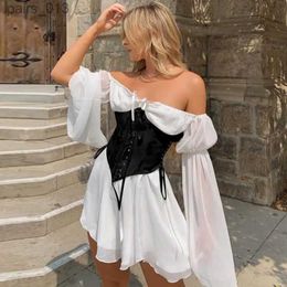 Basic Casual Dresses Gothic DressSexy Skirt 2023 Fall Hot New One-shoulder Irregular Womens Chiffon Corset Dress SetGoth dress yq240328
