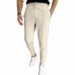 autumn and Winter Men's Casual Pants Waffle Elastic Waist Jogging Pants Men's Black Grey Pants P3vR#