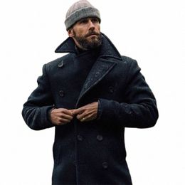 show Style Turn Down Collar Thickn Overcoat Fi Men Solid Slim Wool Jackets Autumn Winter Double Breasted Trench Coats P9Qc#