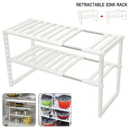 Racks Holder Kitchen Shelf Organiser Floor Type Adjustable Extendable Double Layer Dishes Storage Rack Under Sink Multifunction Shelf