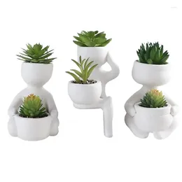 Decorative Flowers Artificial Succulents Plants 3Pcs Small In Ceramic Pot Greenery Set For Bathroom Living