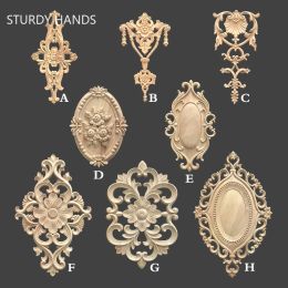 Sculptures Long strip Carving Natural Wood Appliques For Furniture Cabinet Unpainted Wooden Mouldings Decal Vintage Decoration Accessories