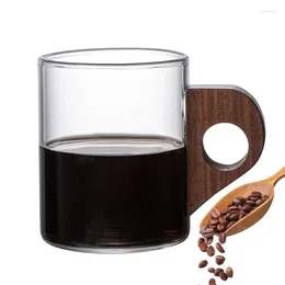 Wine Glasses Glass Coffee Cups Heat Resistant Small Latte With Wooden Handle For Cold Cappuccino Home Kitchen Supply