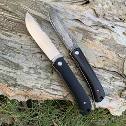 Coltello pieghevole Tunafire GT962 D2/Attrezzo da campeggio esterno Damasco G10/Manico in legno di ebano nero con cuscinetti a sfera