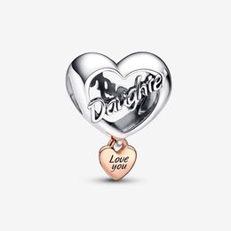 Love You Daughter Heart Charm Pandoras 925 Sterling Silver Luxury Charm Set Bracelet Making Roes Gold charms Designer Necklace Pendant Original Box TOP quality