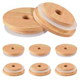 Dinnerware 8 Pcs Mason Jar Bamboo Lid Canning Lids Regular For Beer Glass Mug Wooden Wide Mouth