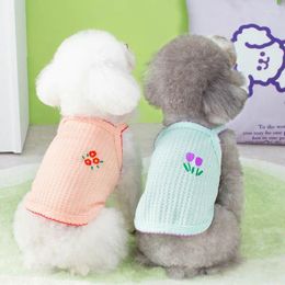 Dog Apparel 2024 Cute Puppy Summer Vest Cool Flower Embroidery Dogs Clothes Bear Teddy Bichon Small Kitten Cotton Clothing Pet Products
