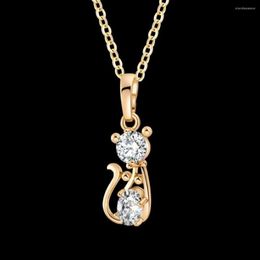 Pendant Necklaces Cat Kitten Cute Necklace Pendants For Womens Stainless Steel Rose Gold Colour Chain Cubic Zirconia Jewelry2872