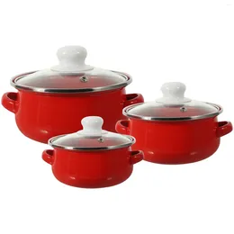 Double Boilers Enamel Stockpot Lid Binaural Stew Pot Retro Cooking Vintage Bean Simmers Kitchen Soup Handle Induction