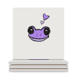 Table Mats Purple Frog Loves U ! Ceramic Coasters (Square) White Cup Mat For Tea Cute