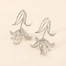 Stud Earrings Hollow Tulip Alloy Elegant 3d Flower Shape Women's In Stainless For Party Prom Long