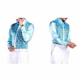 slim Fit Men Shirt Men's Luxury Sequins Performance Shirt for Wedding Stage Formal Casual Events Lg Sleeve Single-breasted e2XW#