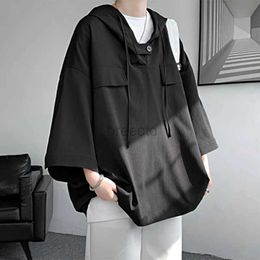 Men's Hoodies Sweatshirts Tops 2023 Korean Style New Mens Fashionable DrAWstring Pocket Design Hooded Casual Solid Long Sleeved Sweatshirts S-5XL 24328