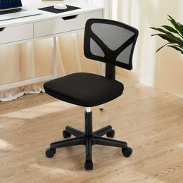 1pc Mesh Ergonomic Small Desk Armless Adjustable Swivel Black Computer Task No Armrest Mid Back Home Chair for Office Living Room
