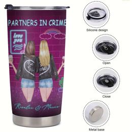 Christmas Friends, Parers in Crime Tumbler with Lid 20oz Stainless Steel, Birthday Gifts for Bestie, Best Friends Coffee Mug