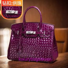 Hremms Birkks designer tote bags on sale True leather bead crocodile patterned bag cowhide high gloss brick buckle live broadcast women With Real Logo