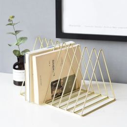 Racks Luxury Bookshelf Rack Desktop Metal Book Block Office Newspapers Magazines Storage Holder Stand Scandinavian Decor Golden Shelf