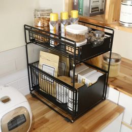 Racks Under The Kitchen Sink Storage Rack Drawer Type Can Be Pushed and Pulled Under The Cabinet Telescopic Double Shelf