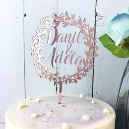 Party Supplies Mirror Rose Gold Custom Names Wedding Cake Bridal Shower Topper Calligraphy Bride And Groom Rustic Decor