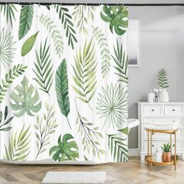 Shower Curtains Green Leaf Plants And Flowers Curtain Print Modern Nordic Minimalist Polyster Home Decor Bathroom With Hooks