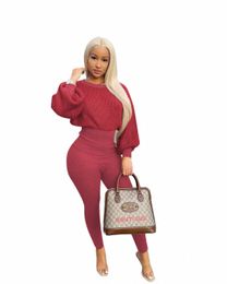 2022 Fall Winter Ribbed Women Two 2 Piece Set Outfits High Waist Tunic Sweater and Pants Set Street Tracksuit Sweatsuit f1YZ#