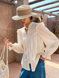 Women's Blouses Cotton Ruffles White Blouse Women Loose Casual Fashion Shirt Long Sleeve Tops 2024 Spring
