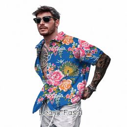 Camicia da uomo vintage con stampa floreale estiva Camicia casual hawaiana Vacati Camicia da uomo in stile cinese Camicia Butt Abbigliamento quotidiano Streetwear v3nv #