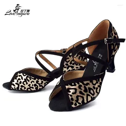 Dance Shoes Ladingwu Leopard Texture Flannel And Flash Women's Ballroom Waltz Salsa Latin Heels 6cm/8.3cm